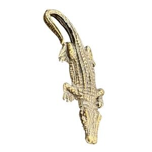 Brass Crocodile Alligator Figurine Charm Pendant Antique Gold Tone Metal